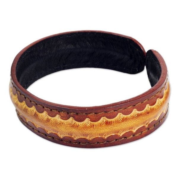 Alternate image for Thai Handcrafted Leather Bracelet for Men Solar Warrior