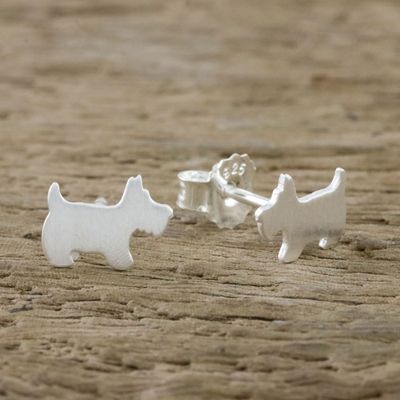 Alternate image for Sterling Silver Scottish Terrier Stud Earrings from Thailand Scottish Terrier