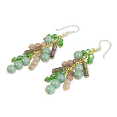 Alternate image for Quartz and Glass Bead Waterfall Earrings in Green Shades Brilliant Cascade