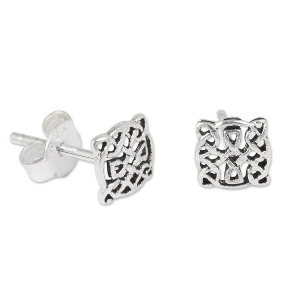 Alternate image for Artisan Crafted Petite Celtic Knot Silver Earrings Celtic Circle