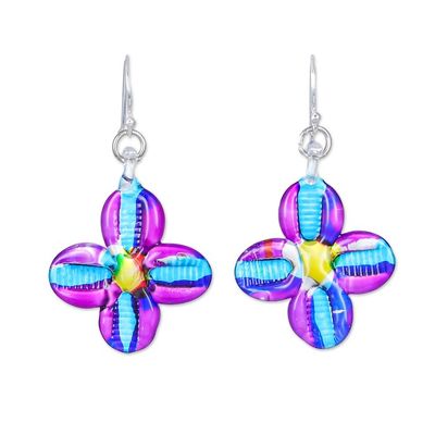 Alternate image for Handblown Glass Floral Dangle Earrings with Silver Hooks Delicate Blossoms