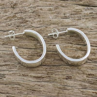 Alternate image for High-Polish Sterling Silver Half-Hoop Earrings from Thailand Shiny Curves