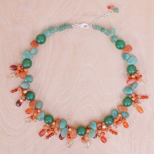 Alternate image for Handcrafted Aventurine and Chalcedony Beaded Necklace Bright Garden