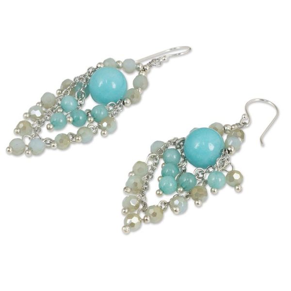 Alternate image for Beaded Chandelier Earrings with Blue Quartz and Glass Beads Brilliant Meteor