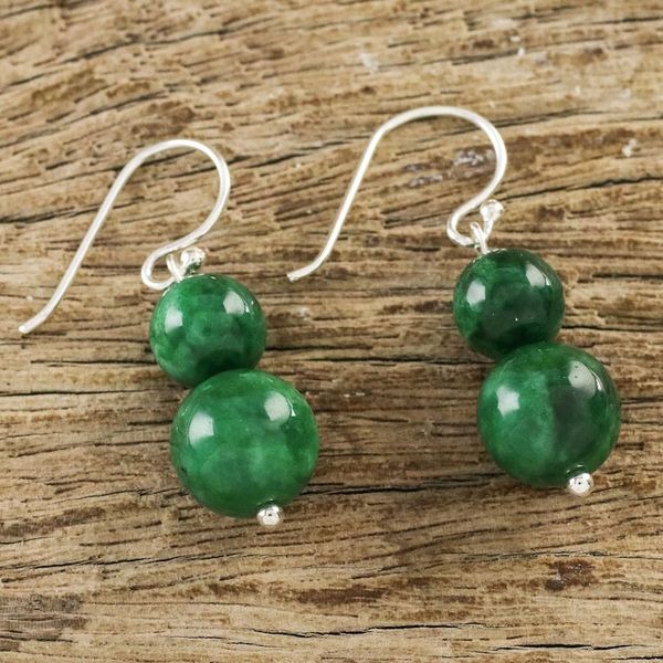 Alternate image for Green Quartz Beaded Dangle Earrings from Thailand Jungle Spheres