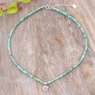 Alternate image for Floral Reconstitued Turquoise Silver Pendant Necklace Arcadia Flower