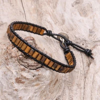Alternate image for Tigers Eye Beaded Wristband Bracelet with Leather Channels