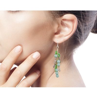 Alternate image for Quartz and Glass Bead Waterfall Earrings in Green Shades Brilliant Cascade