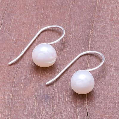 Alternate image for Round Cultured Pearl Drop Earrings from Thailand Beautiful Orbs