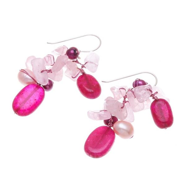 Alternate image for Rose Quartz Freshwater Pearl Dangle Earrings Magenta Balloon