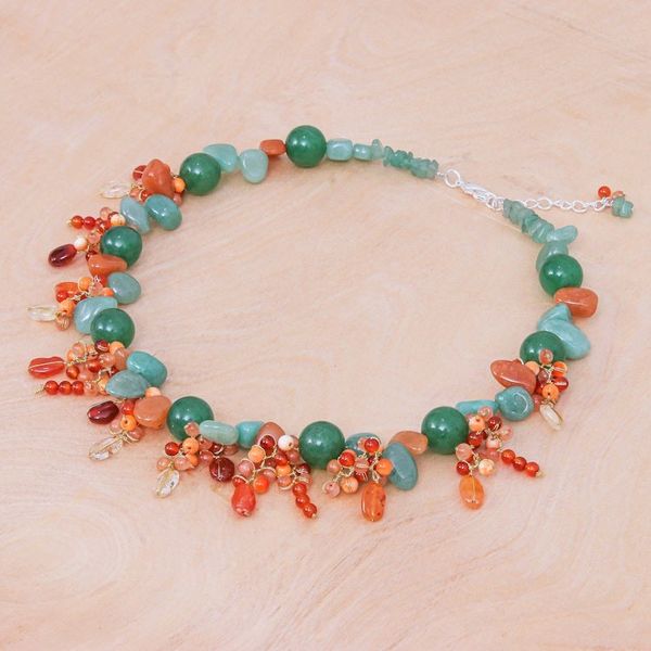 Alternate image for Handcrafted Aventurine and Chalcedony Beaded Necklace Bright Garden