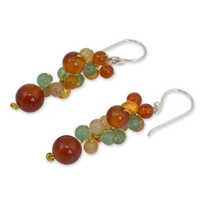 Alternate image for Thailand Yellow Pearl Carnelian Quartz Cluster Earrings Golden Vineyard