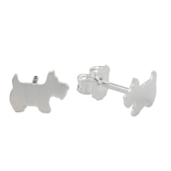 Alternate image for Sterling Silver Scottish Terrier Stud Earrings from Thailand Scottish Terrier