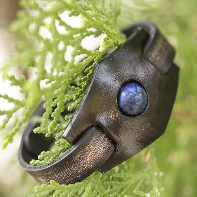 Alternate image for Leather and Lapis Lazuli Adjustable Snap Bracelet Blue Soul