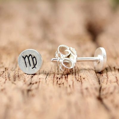 Alternate image for Sterling Silver Virgo Stud Earrings from Thailand Satin Virgo