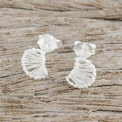 Alternate image for Thai Artisan Sterling Silver Wire Wrapped Moon Stud Earrings Unseen Moons