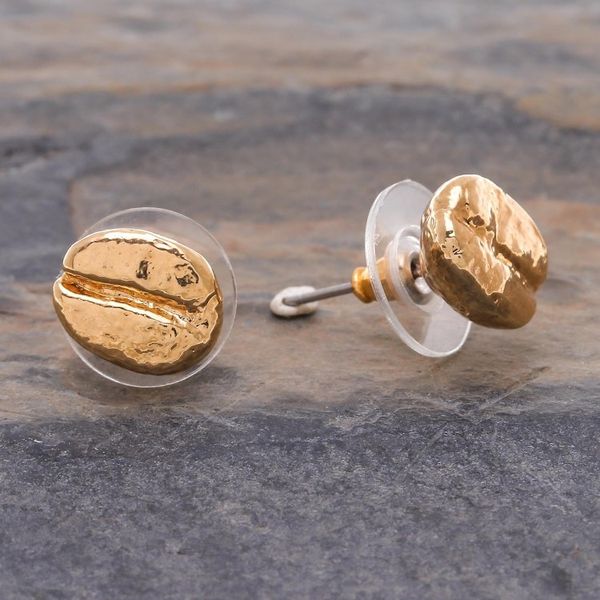 Alternate image for Gold plated natural coffee bean button earrings Morning Sunshine