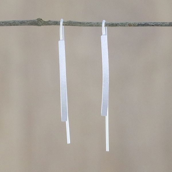 Alternate image for Curvy Sterling Silver Drop Earrings from Thailand Curved Pillars