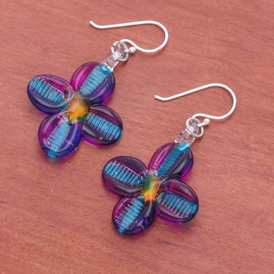 Alternate image for Handblown Glass Floral Dangle Earrings with Silver Hooks Delicate Blossoms