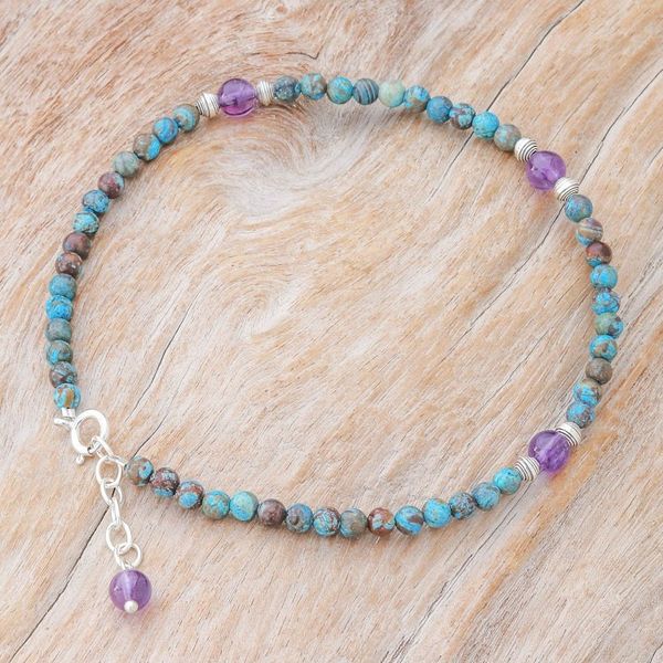 Alternate image for Thai Jasper and Amethyst Beaded Anklet Barefoot Charm