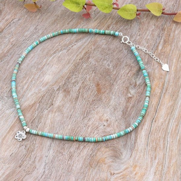 Alternate image for Floral Reconstitued Turquoise Silver Pendant Necklace Arcadia Flower