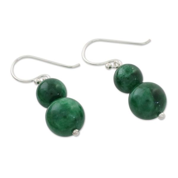 Alternate image for Green Quartz Beaded Dangle Earrings from Thailand Jungle Spheres