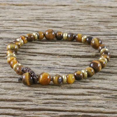 Alternate image for Hand Crafted Bead Bracelet of Tigers Eye and Brass Courageous Eye