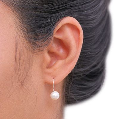 Alternate image for Round Cultured Pearl Drop Earrings from Thailand Beautiful Orbs