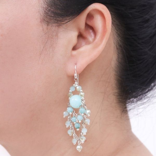 Alternate image for Beaded Chandelier Earrings with Blue Quartz and Glass Beads Brilliant Meteor