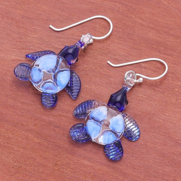 Alternate image for Handblown Glass Turtle Dangle Earrings from Thailand Turtle Glam