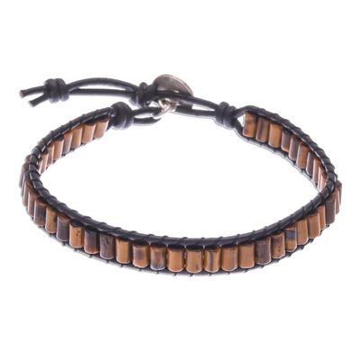 Alternate image for Tigers Eye Beaded Wristband Bracelet with Leather Channels