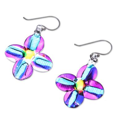 Alternate image for Handblown Glass Floral Dangle Earrings with Silver Hooks Delicate Blossoms