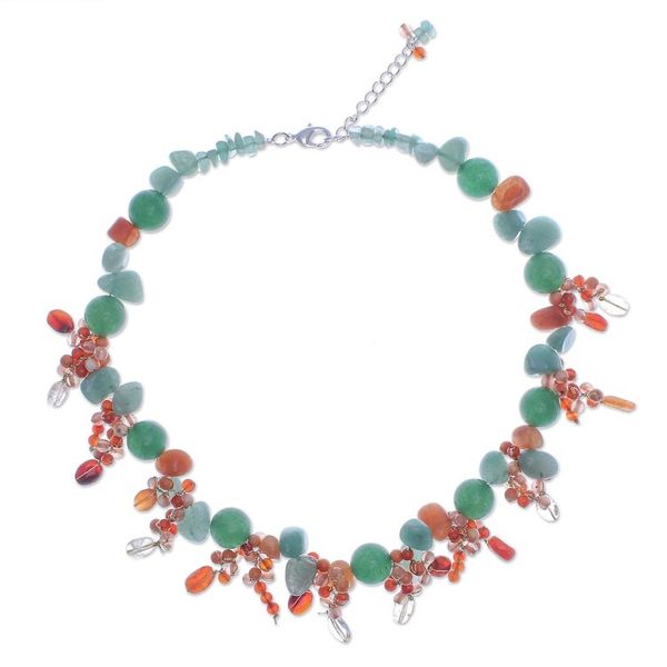 Alternate image for Handcrafted Aventurine and Chalcedony Beaded Necklace Bright Garden