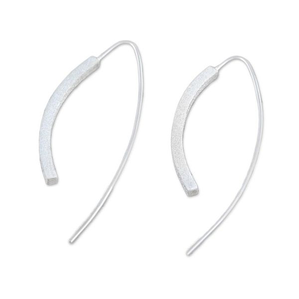 Alternate image for Curvy Sterling Silver Drop Earrings from Thailand Curved Pillars