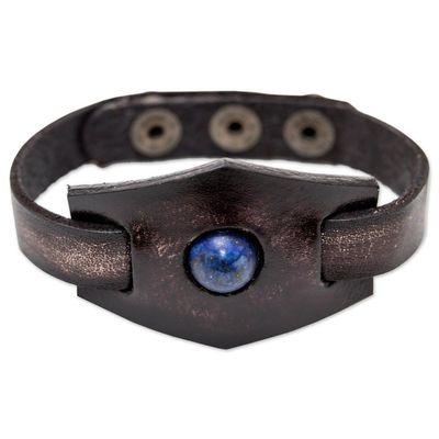 Alternate image for Leather and Lapis Lazuli Adjustable Snap Bracelet Blue Soul