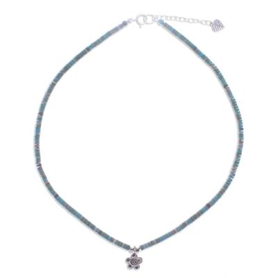 Alternate image for Floral Reconstitued Turquoise Silver Pendant Necklace Arcadia Flower