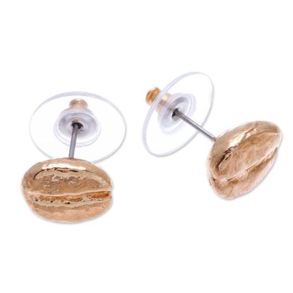 Alternate image for Gold plated natural coffee bean button earrings Morning Sunshine