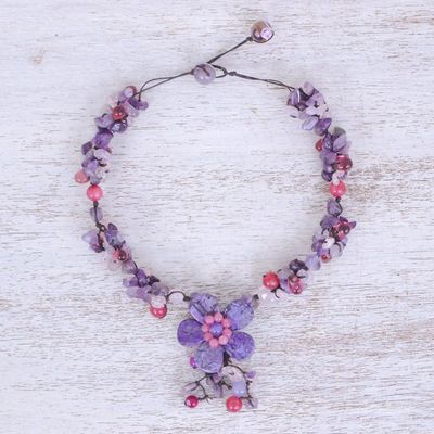 Alternate image for Agate and Amethyst Floral Pendant Necklace Purple Power