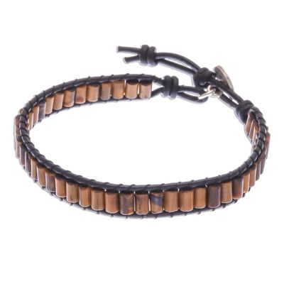 Alternate image for Tigers Eye Beaded Wristband Bracelet with Leather Channels
