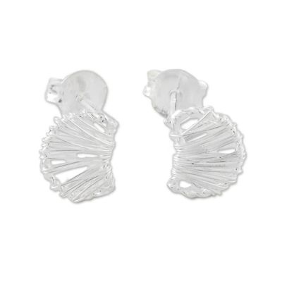 Alternate image for Thai Artisan Sterling Silver Wire Wrapped Moon Stud Earrings Unseen Moons