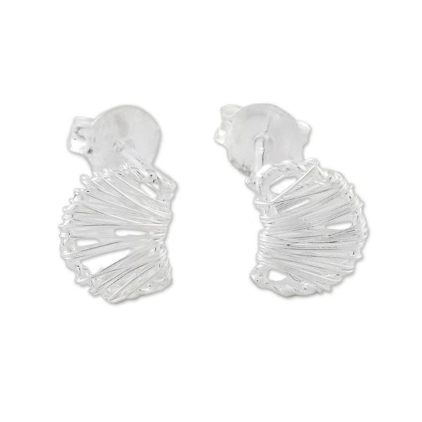 Alternate image for Thai Artisan Sterling Silver Wire Wrapped Moon Stud Earrings Unseen Moons