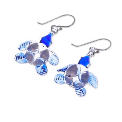Alternate image for Handblown Glass Turtle Dangle Earrings from Thailand Turtle Glam