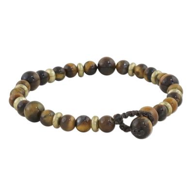 Alternate image for Hand Crafted Bead Bracelet of Tigers Eye and Brass Courageous Eye