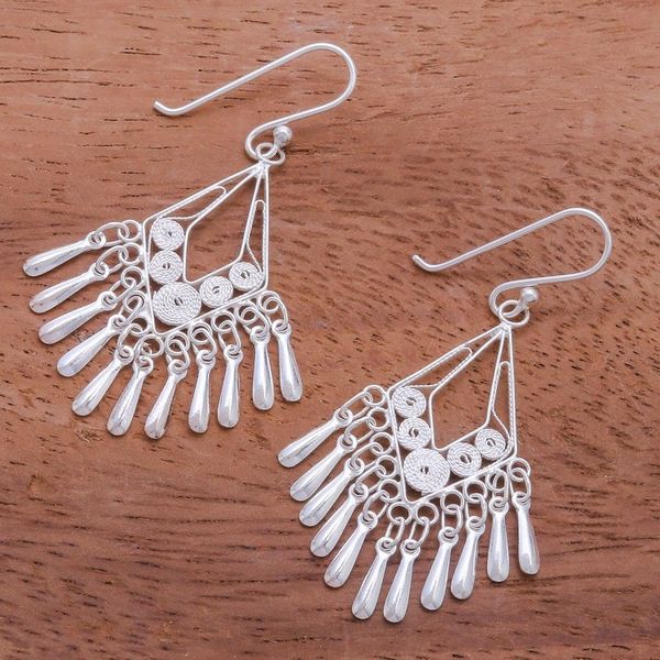 Alternate image for Diamond-Shaped Sterling Silver Filigree Chandelier Earrings Diamond Swing