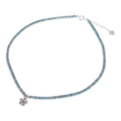 Alternate image for Floral Reconstitued Turquoise Silver Pendant Necklace Arcadia Flower