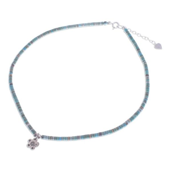Alternate image for Floral Reconstitued Turquoise Silver Pendant Necklace Arcadia Flower