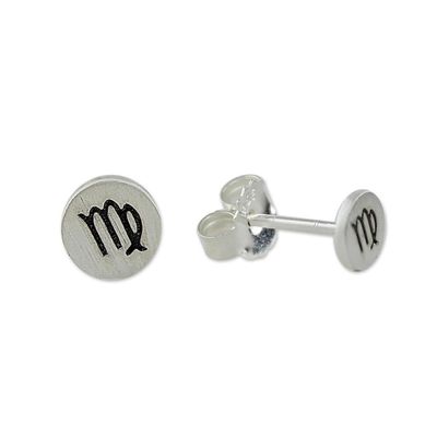 Alternate image for Sterling Silver Virgo Stud Earrings from Thailand Satin Virgo