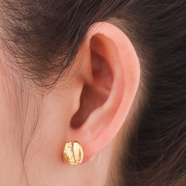 Alternate image for Gold plated natural coffee bean button earrings Morning Sunshine
