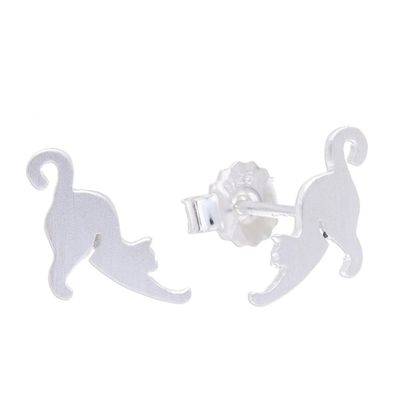 Alternate image for Sterling Silver Cat Stud Earrings from Thailand Feline Stretch
