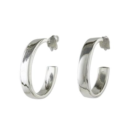 Alternate image for High-Polish Sterling Silver Half-Hoop Earrings from Thailand Shiny Curves